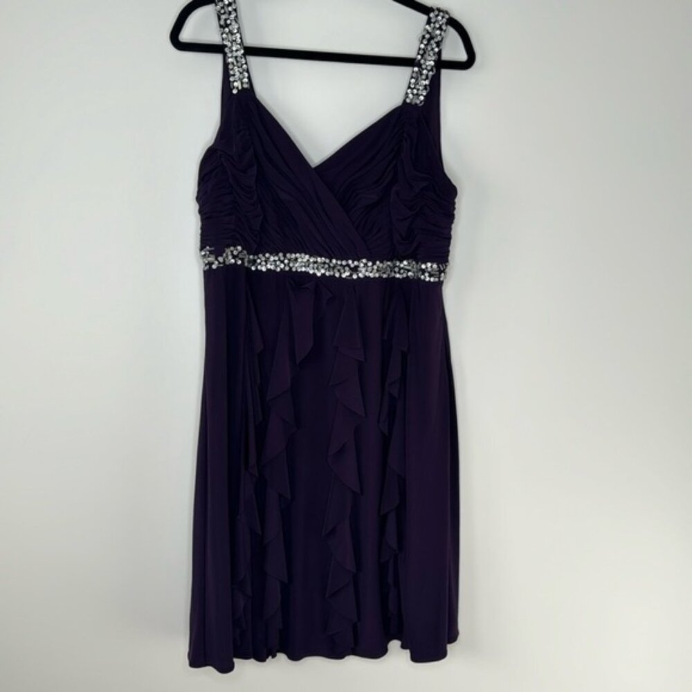 Dressbarn Collection Women Purple Sequin Flowy Cocktail Party Dress Plus Size 16